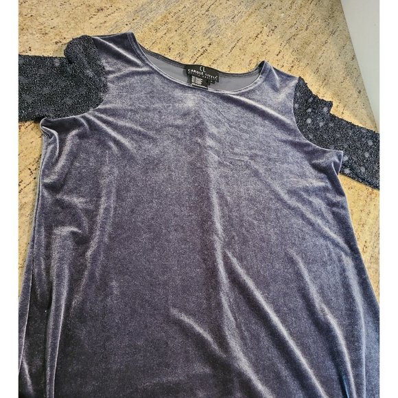 Vtg 80's 90's Carole Little Size 8 Petite Gray Velour Dress Embellished Sleeve - Picture 7 of 12